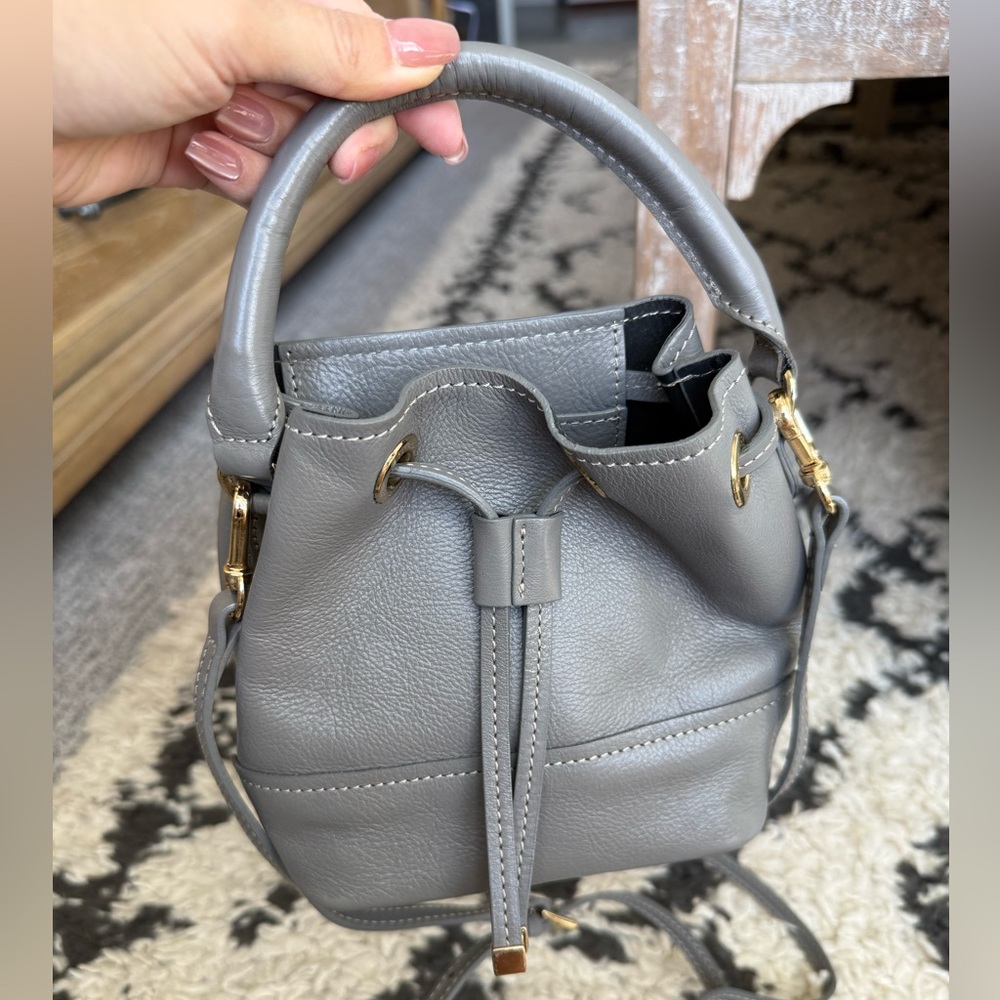 Gray Leather small Bucket Bag